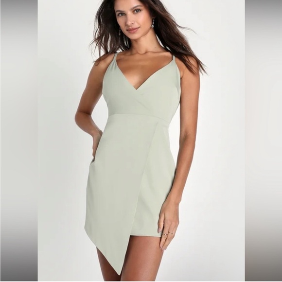 Lulus What a Stunner Sage Green Satin Asymmetrical Mini Dress - Picture 2 of 10